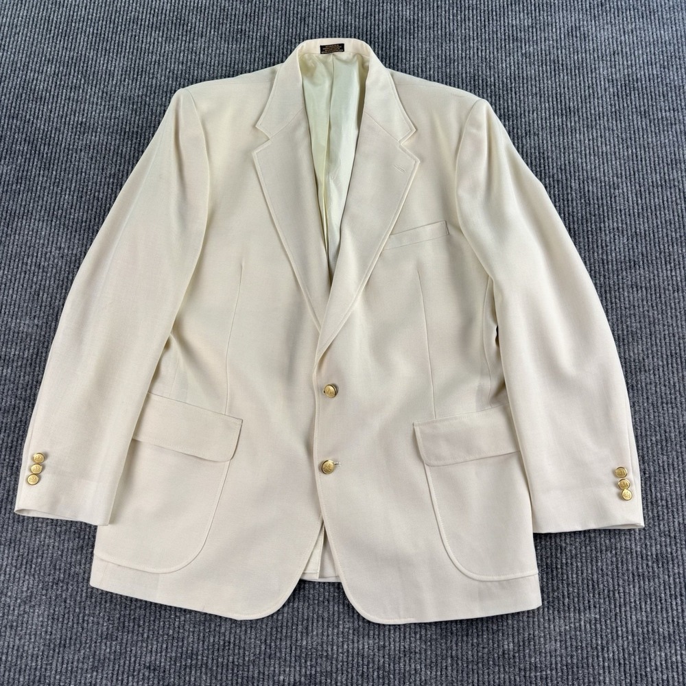 Vintage Stafford Blazer 46 L Ivory Wool Golden Button Hopsack Premium Luxury